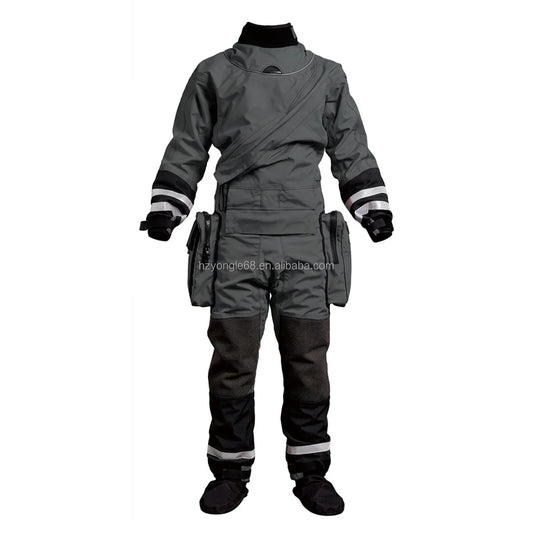 Waterproof Lightweight Rescue Drysuit Ergonomic Fit, Kevlar Knee Armor, SI-TECH Seals, Chest Zip Closure