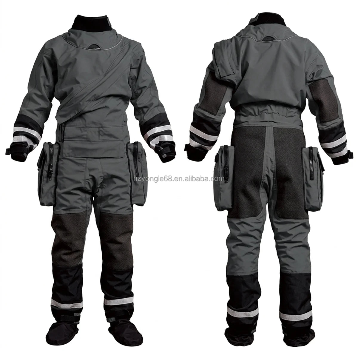 Waterproof Lightweight Rescue Drysuit Ergonomic Fit, Kevlar Knee Armor, SI-TECH Seals, Chest Zip Closure