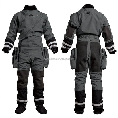 Waterproof Lightweight Rescue Drysuit Ergonomic Fit, Kevlar Knee Armor, SI-TECH Seals, Chest Zip Closure