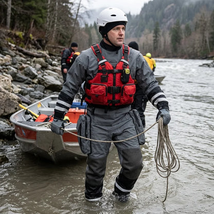 Waterproof Lightweight Rescue Drysuit Ergonomic Fit, Kevlar Knee Armor, SI-TECH Seals, Chest Zip Closure