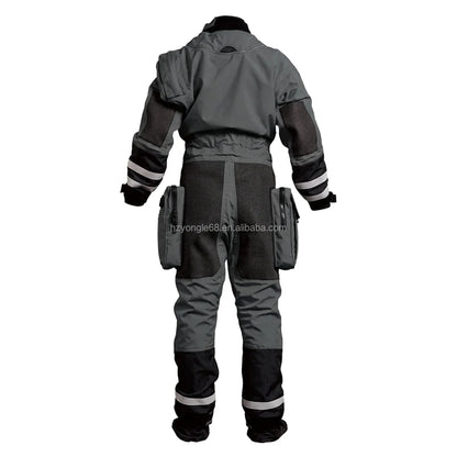Waterproof Lightweight Rescue Drysuit Ergonomic Fit, Kevlar Knee Armor, SI-TECH Seals, Chest Zip Closure