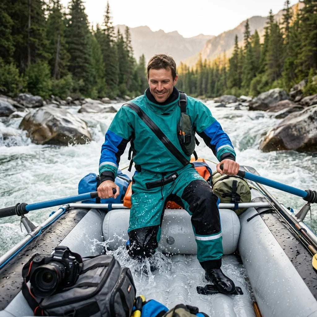 Pro Waterproof Drysuit for Rescue / Lightweight Kevlar Knees SI-TECH Seals Front Logo Chest Zip