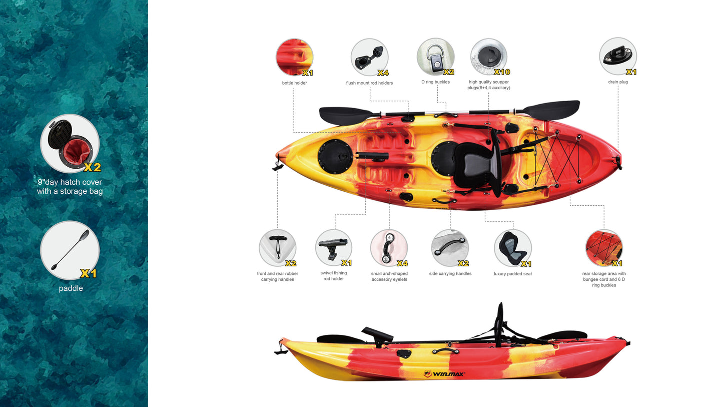 WIN.MAX Devil Ray Fishing Kayak with 1 Paddle