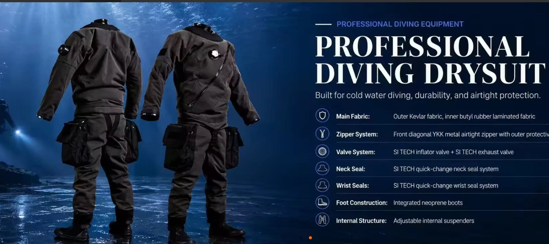 Professional diving drysuit for cold-water diving and rescue applications
