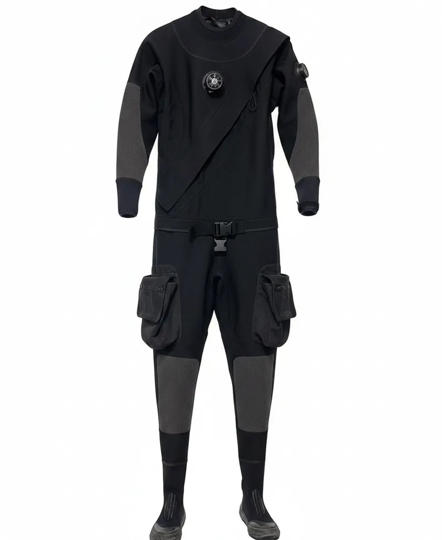 Black technical drysuit product front view